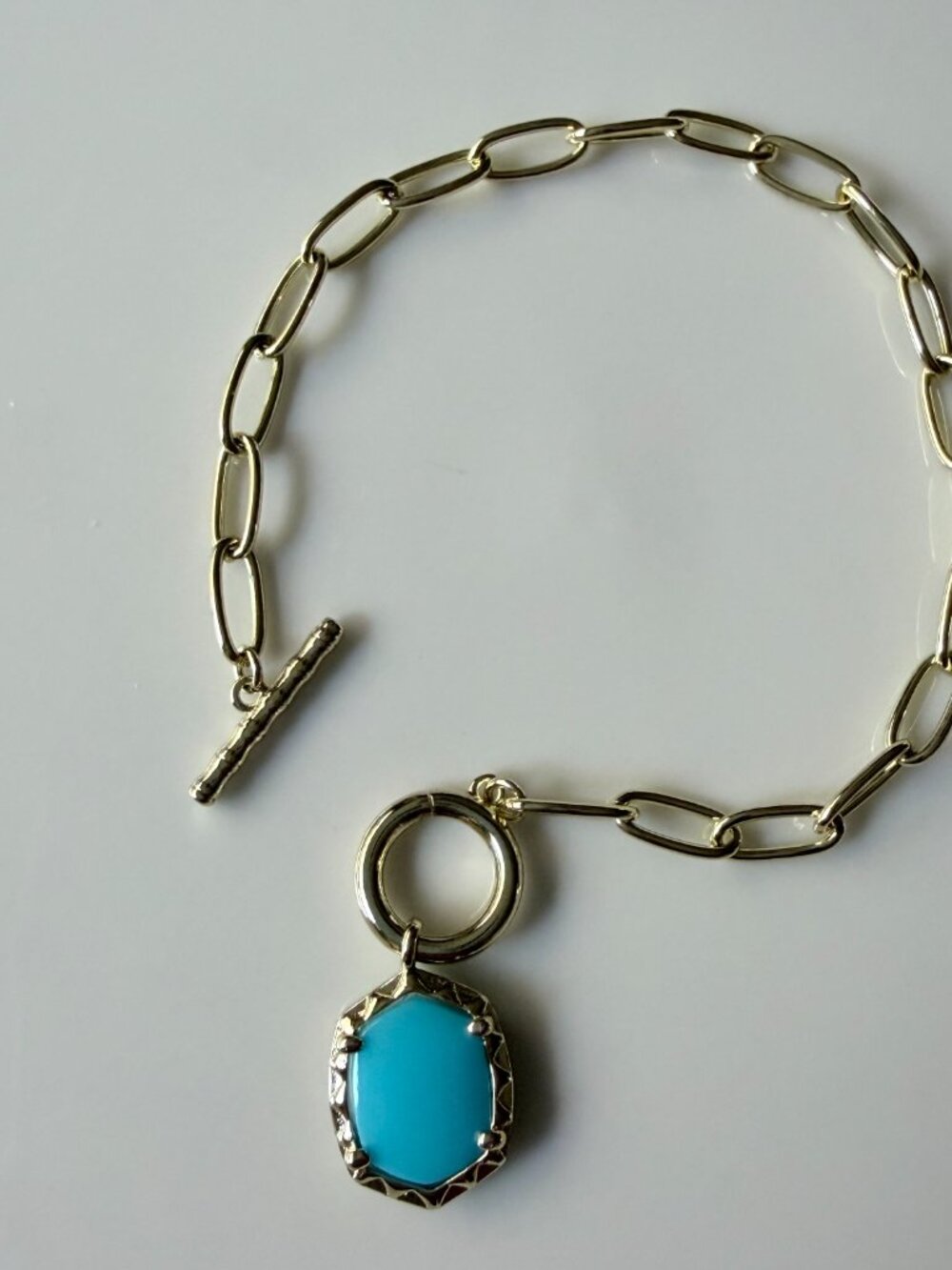 Kendra Scott Gold Paperclip Chain Turquoise Stone Toggle Bracelet